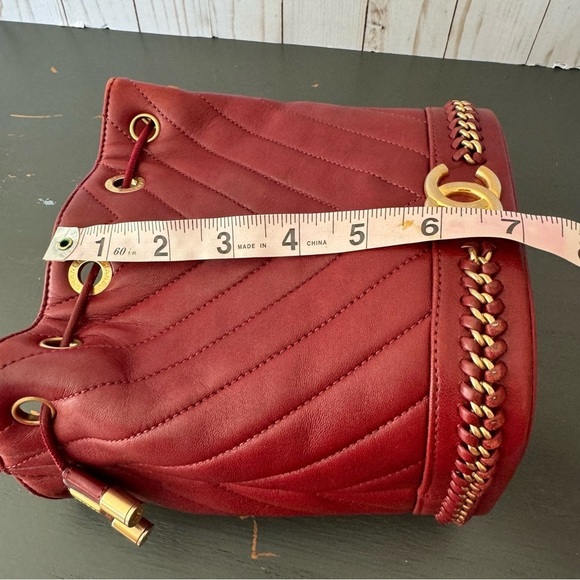 Chanel Chevron Red Leather Bucket Bag with Gold Accents - Picture 15 of 16